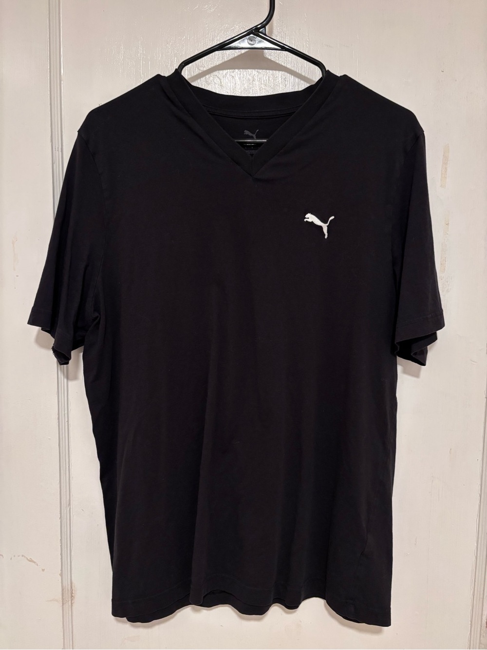 Puma Black V-Neck Short Sleeve Tee with White Logo